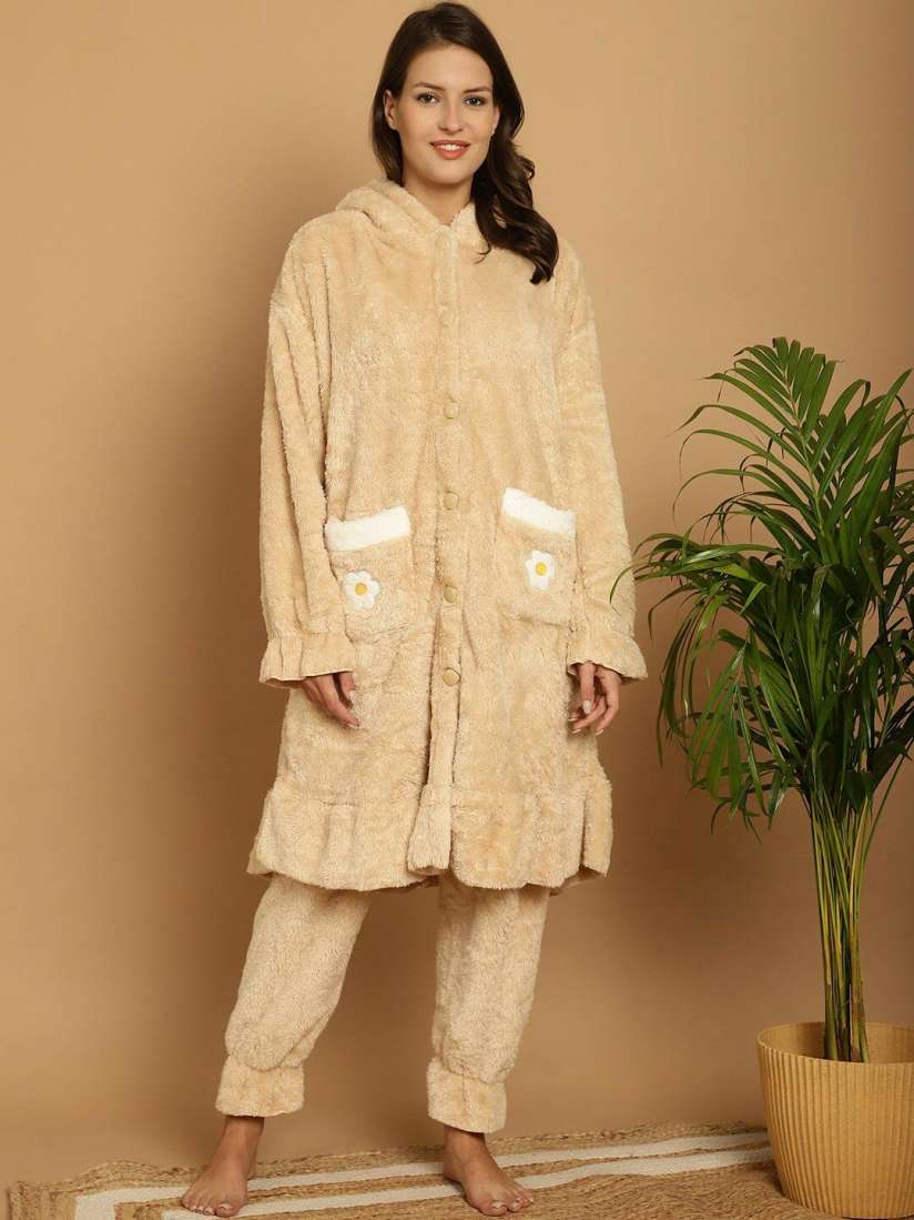 Buy TAG 7 Hooded Woolen Fur Night Suit Night suits for Women 26732866 Myntra