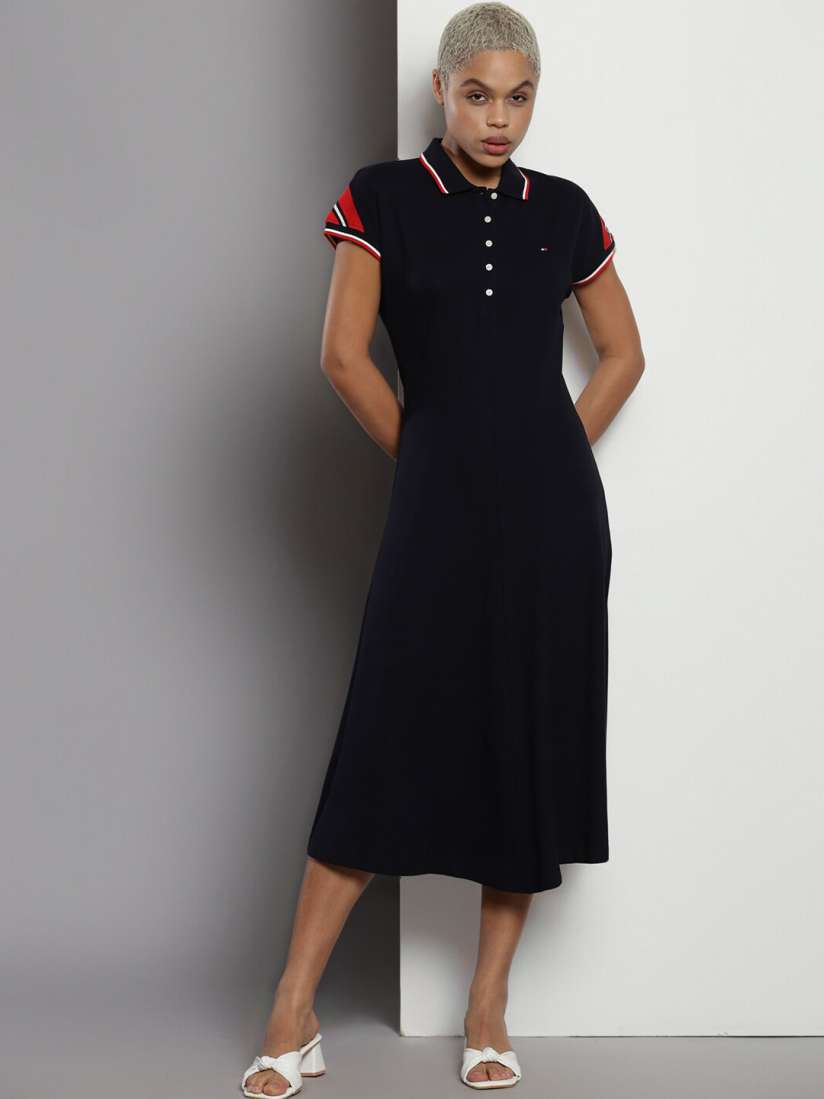 Buy Tommy Hilfiger Cotton Mandarin Collar T shirt Midi Dress Dresses for Women 26737588 Myntra