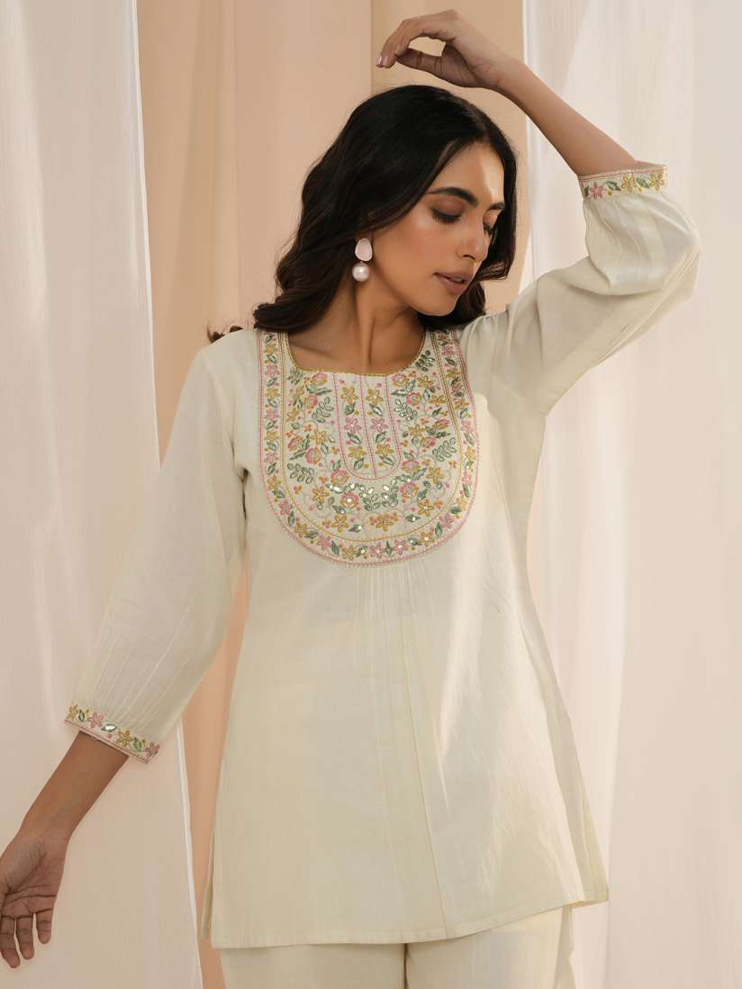 Buy Libas Floral Yoke Design Thread Work Pure Cotton Straight Kurti Kurtis for Women 26738552 Myntra