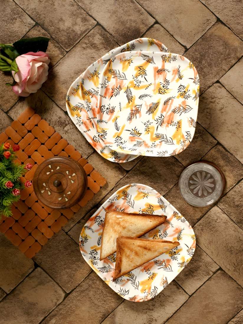 Buy CDI White Yellow 4 Pieces Floral Melamine Microwave Safe Serving Dish Food Platter for Unisex 26739836 Myntra