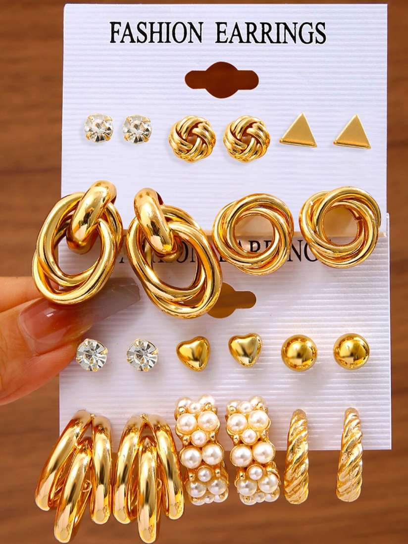 Buy Shining Diva Fashion Set Of 11 Gold Plated Stone Studded Beaded Studs Hoop Earrings Earrings for Women 26740860 Myntra