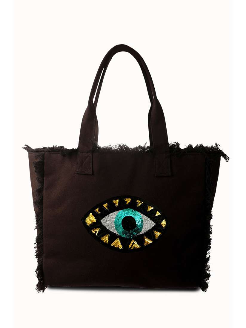 Buy earthbags Evil Eye Fringe Tote Bag Black Handbags for Women 26747124 Myntra