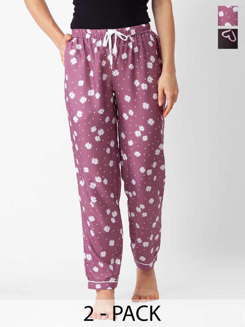 Buy NOIRA Pack Of 2 Printed Straight Leg Lounge Pants Lounge Pants for Women 26756980 Myntra