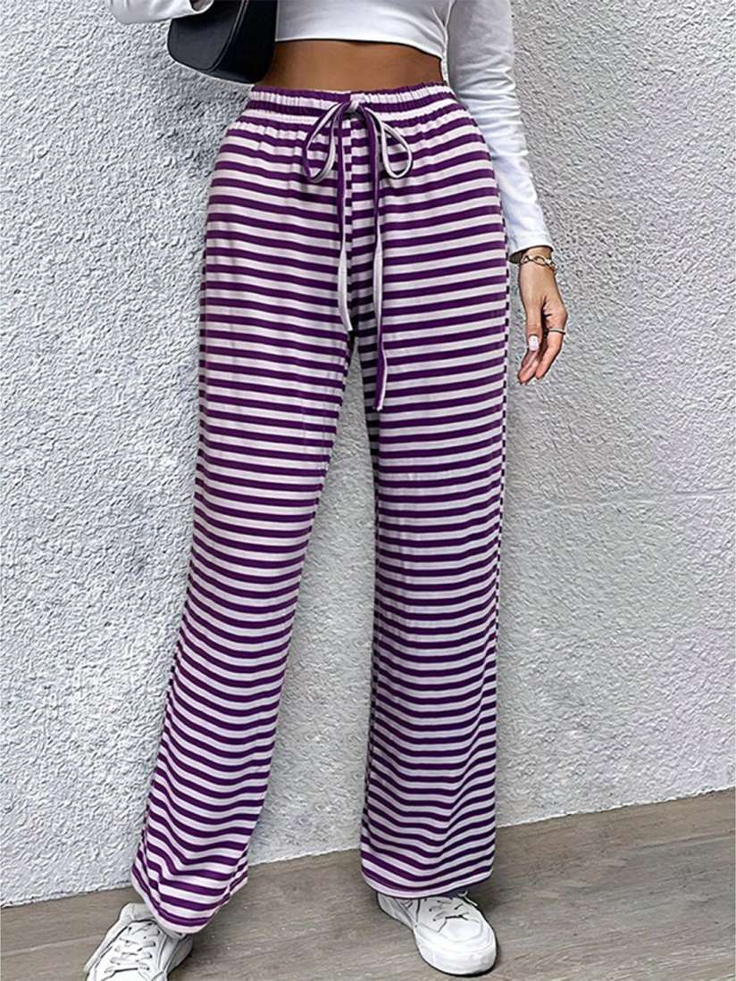 Buy StyleCast Women Purple Striped High Rise Easy Wash Trousers Trousers for Women 26758798 Myntra