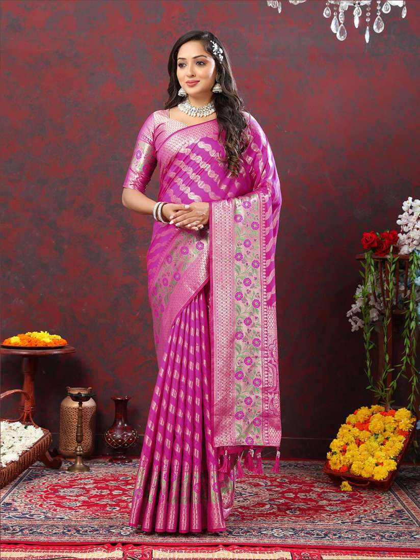 Buy KALINI Magenta Leheriya Woven Design Zari Soft Silk Banarasi Saree Sarees for Women 26761336 Myntra