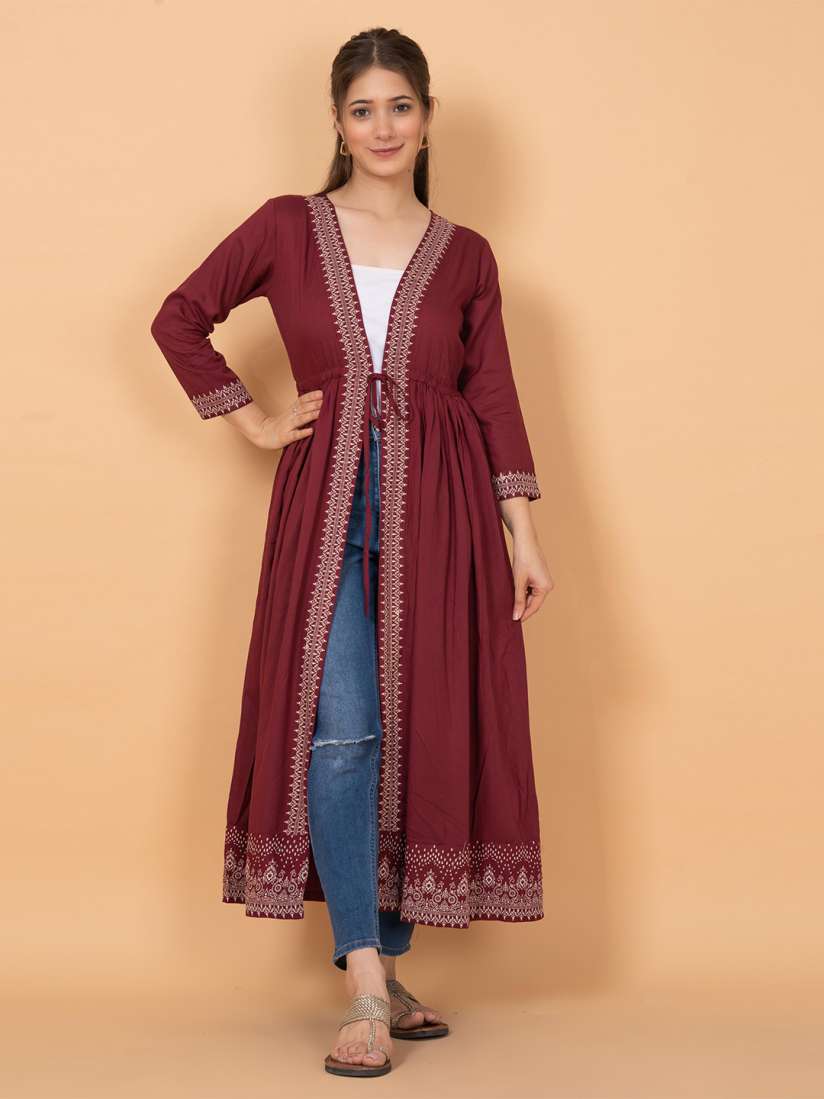 Buy DAEVISH Ethnic Printed Longline Tie Up Shrug Shrug for Women 26773900 Myntra