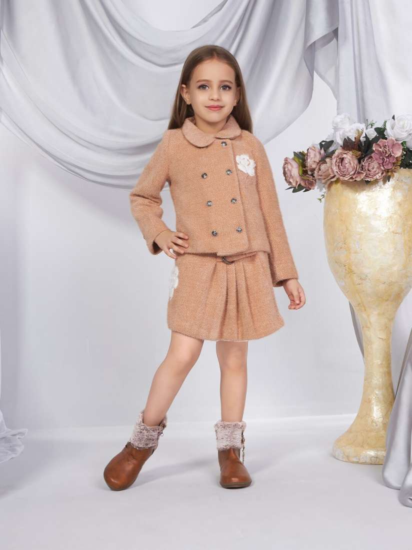 Buy Peppermint Girls Self Design Shirt Collar Coat With Skirt Clothing Set for Girls 26783530 Myntra