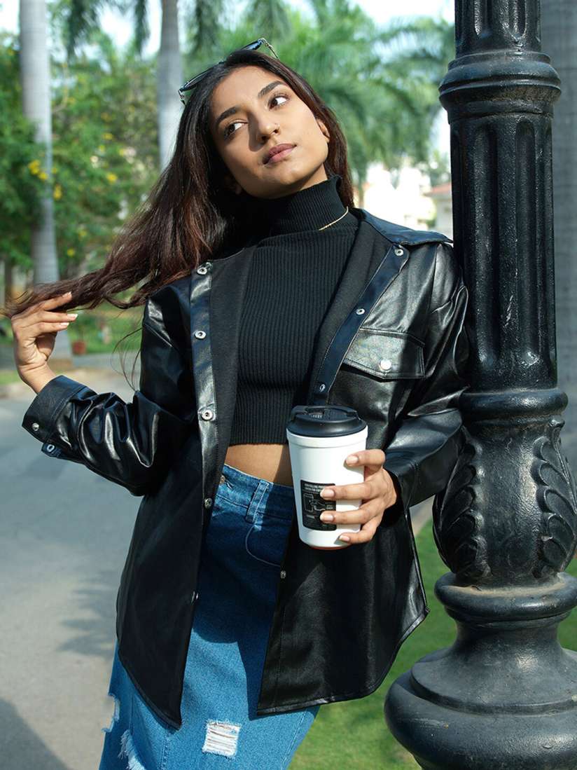 Myntra leather jackets for womens online