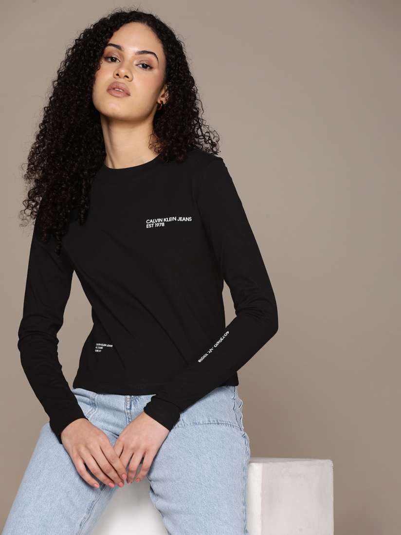 Buy Calvin Klein Jeans Brand Logo Printed Pure Cotton T shirt Tshirts for Women 26785922 Myntra