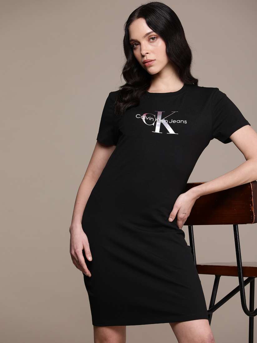 Calvin klein black embroidered dress deals