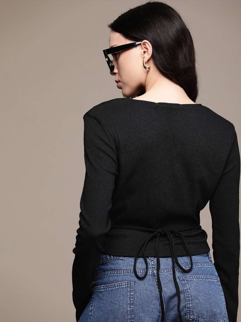 Buy Calvin Klein Jeans Long Sleeves Wrap Crop Top Tops for Women 26785976 Myntra