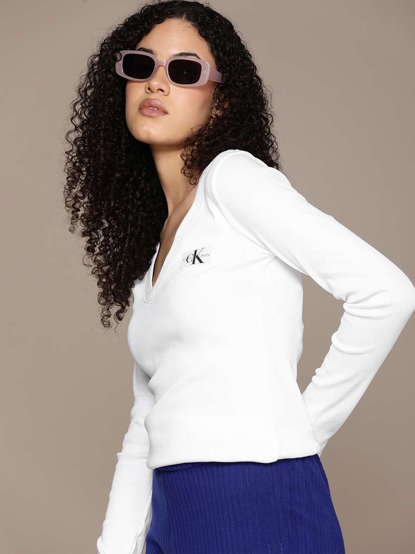 Womens Tops Calvin Klein V Neck Long Sleeve Buy Calvin Klein Jeans