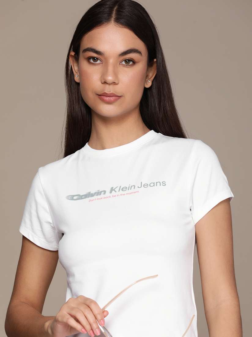Buy Calvin Klein Jeans Brand Logo Printed Slim Fit T shirt Tshirts for Women 26786158 Myntra