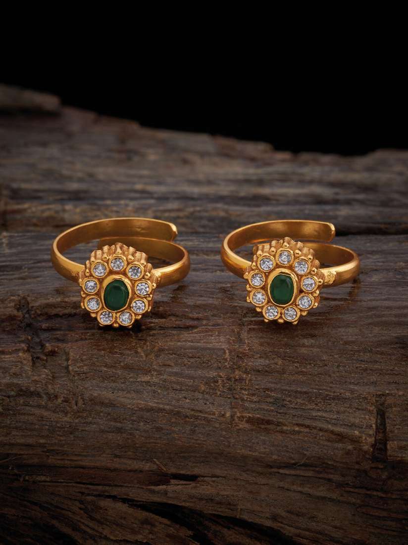 Buy Kushal s Fashion Jewellery Set Of 2 92.5 Pure Silver Gold Plated Stone Studded Toe Rings Ring for Women 26793390 Myntra