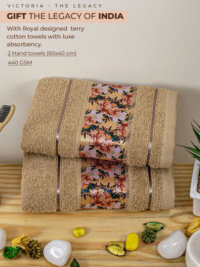 Buy Aura Beige 2 Pieces Floral Printed 450 GSM Pure Cotton Hand Towels Hand Towels for Unisex 26797466 Myntra