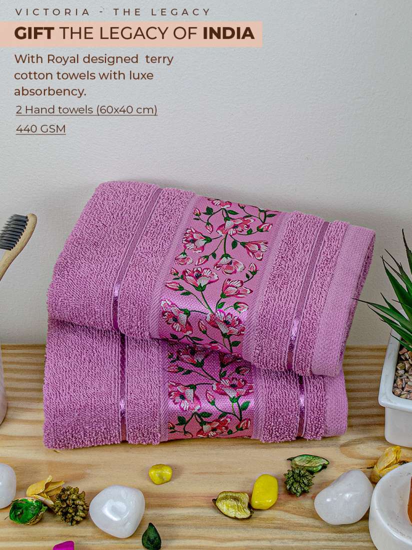 Buy Aura Purple 2 Pcs Floral Printed 450 GSM Pure Cotton Hand Towels Hand Towels for Unisex 26797468 Myntra