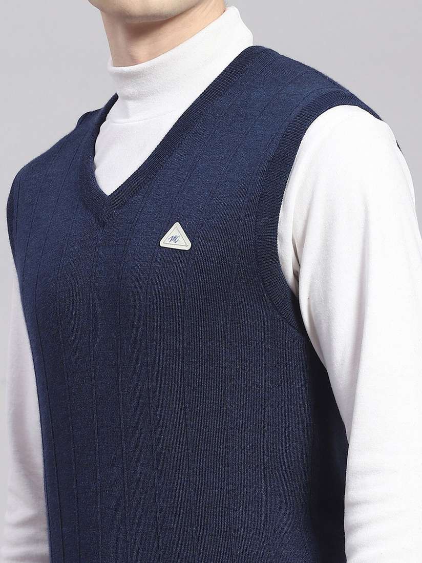 Navy Blue Monte Carlo Sleeveless Sweater Monte Carlo Blue Wool - Main Image