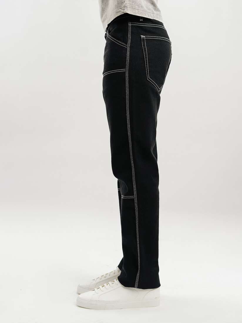 Contrast Stitch Black Jeans With White Stripe Men Jeans Cargo