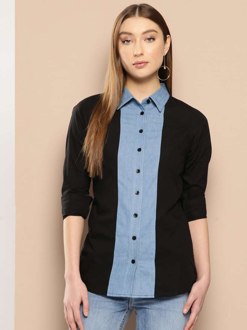 Buy Chemistry Women Premium Colourblocked Denim Casual Shirt Shirts for Women 26807452 Myntra