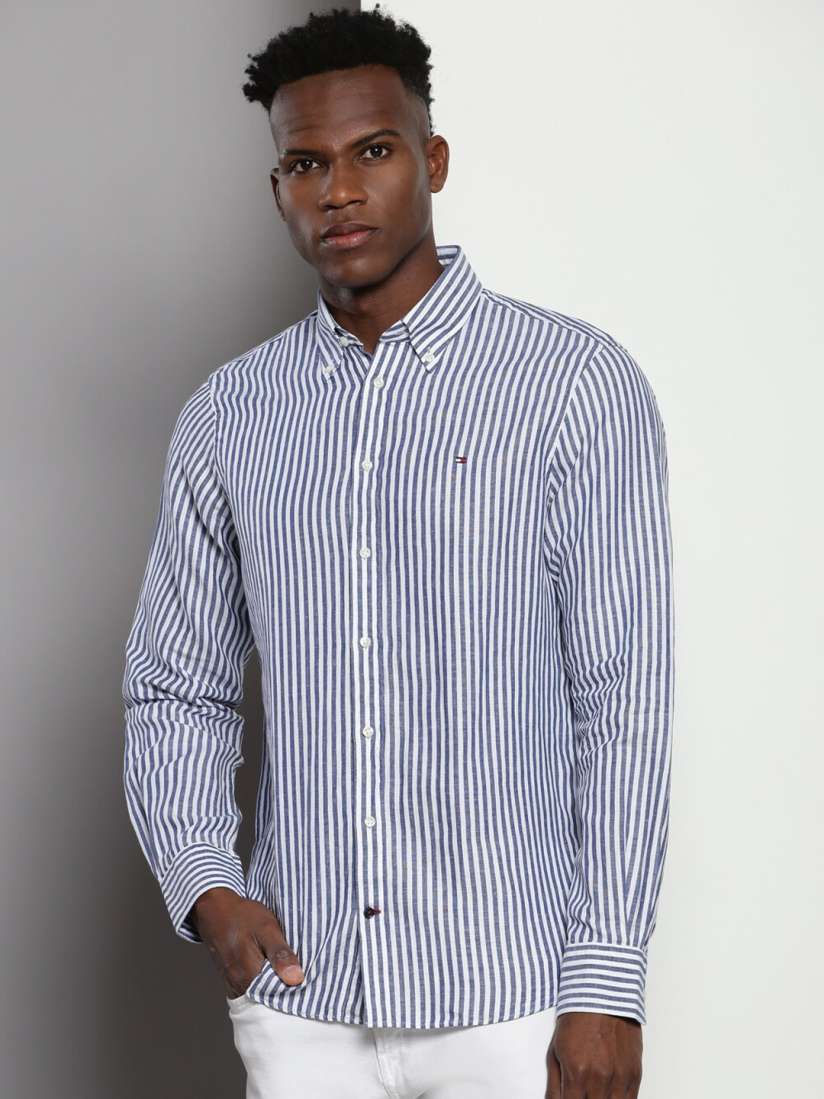 Buy Tommy Hilfiger Button down Collar Long Sleeves Slim Fit Opaque Striped Casual Shirt Shirts for Men 26807966 Myntra