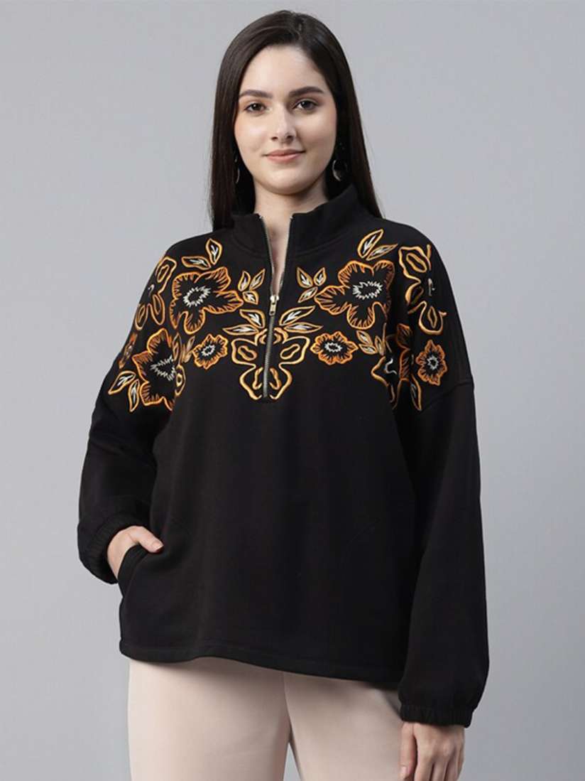 Buy Taurus Floral Embroidered Fleece Sweatshirt Sweatshirts for Women 26810282 Myntra