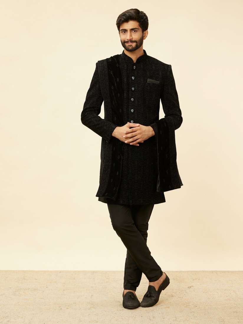 Buy Manyavar Embroidered Velvet Indo Western Sherwani Set Sherwani for Men 26816956 Myntra
