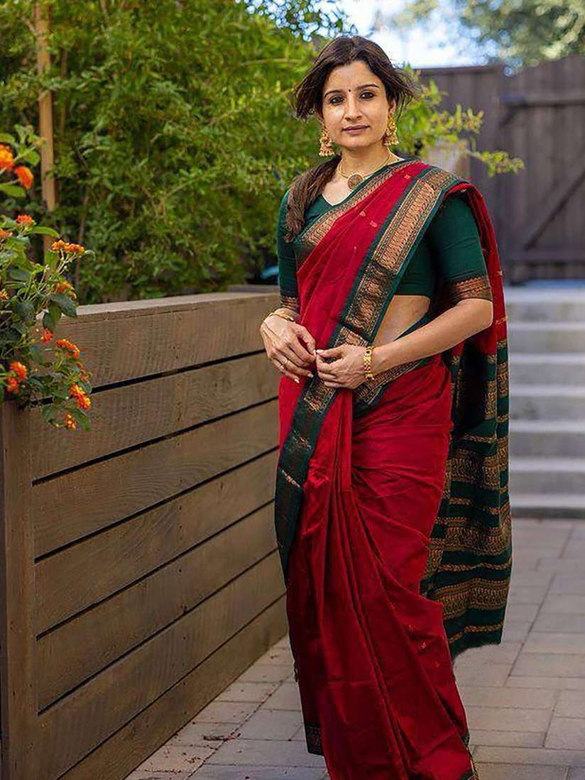 Buy KALINI Red Green Woven Design Zari Kanjeevaram Saree Sarees for Women 26834654 Myntra