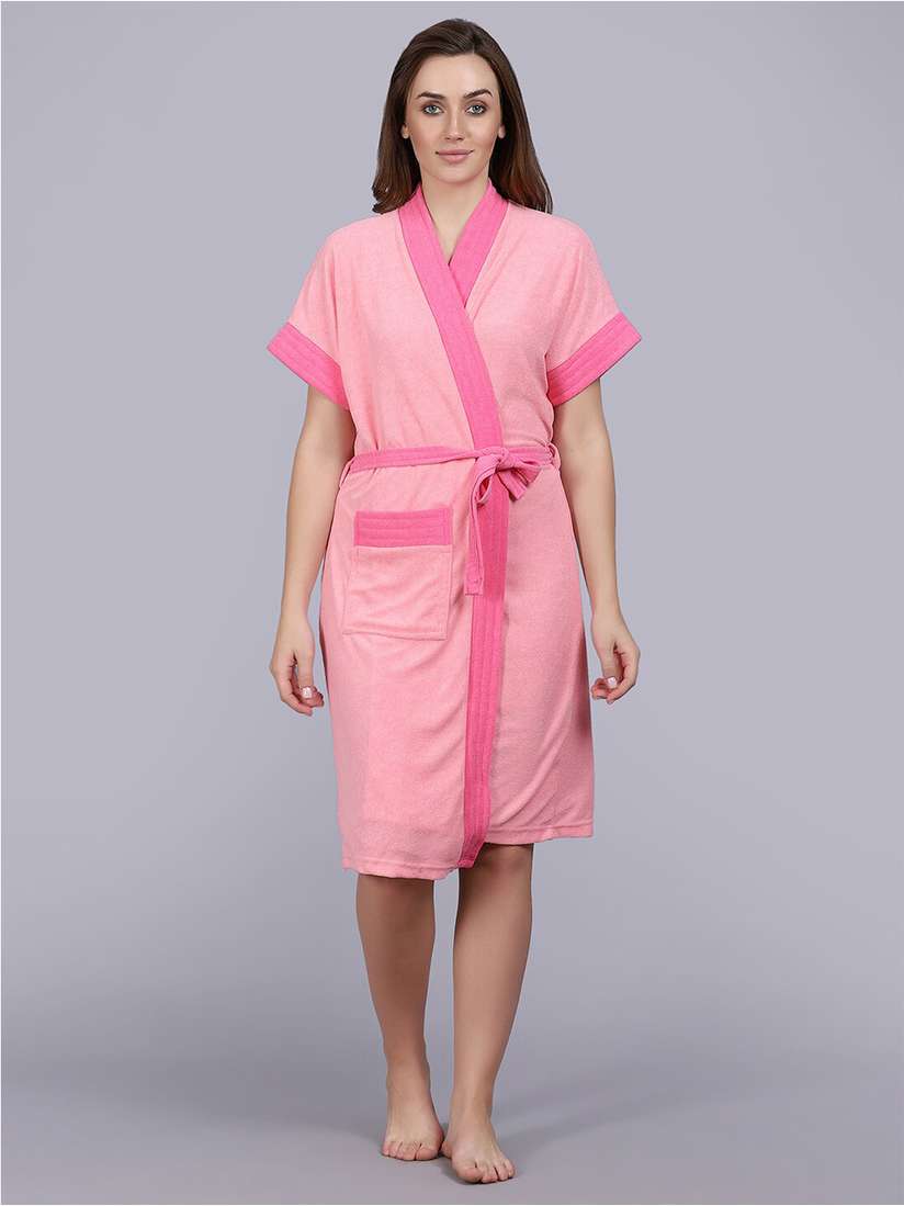 Womens Robe Short Sleeve Housecoat Buy POORAK Pink Short Sleeves