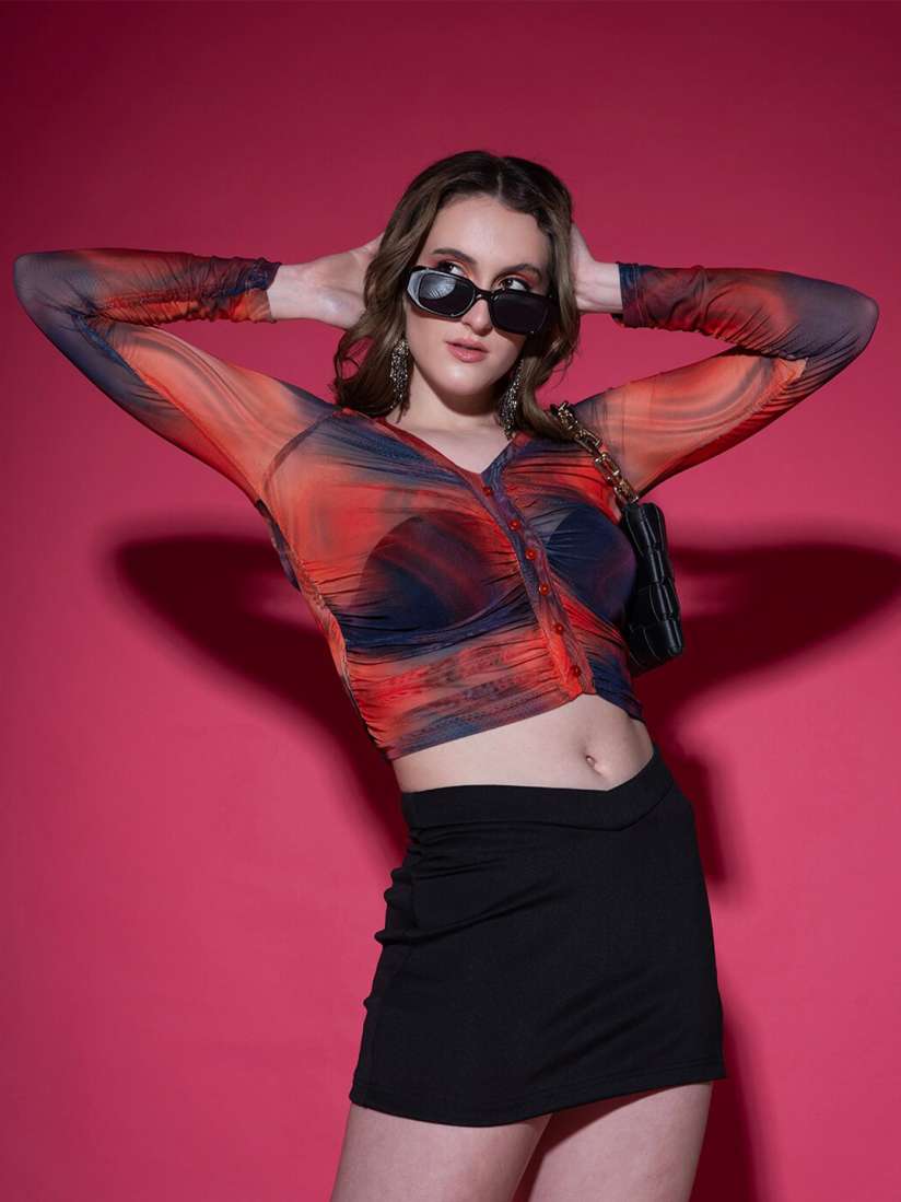 Red fitted crop top clearance