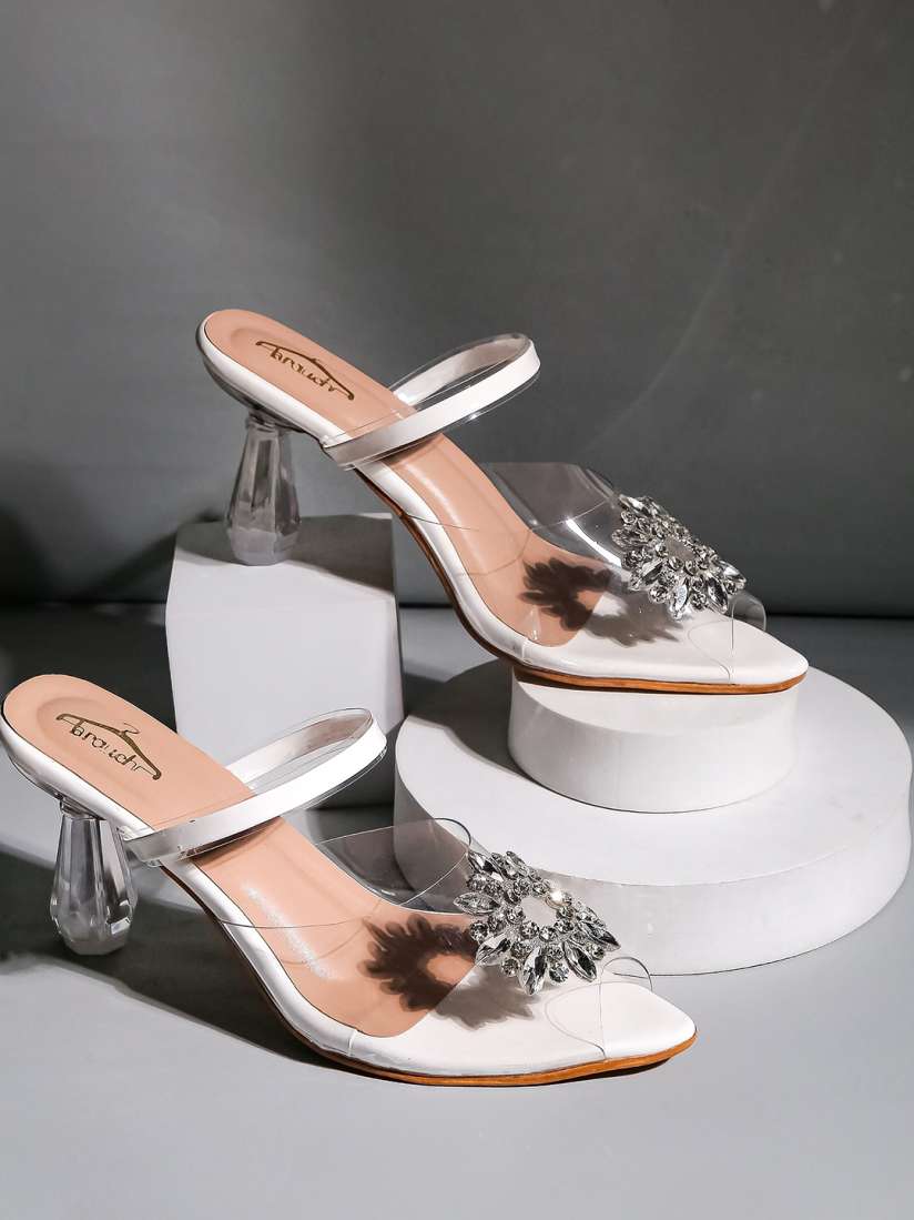 Buy Brauch Embellished Peep Toe Block Heeled Mules Heels for Women 26845974 Myntra
