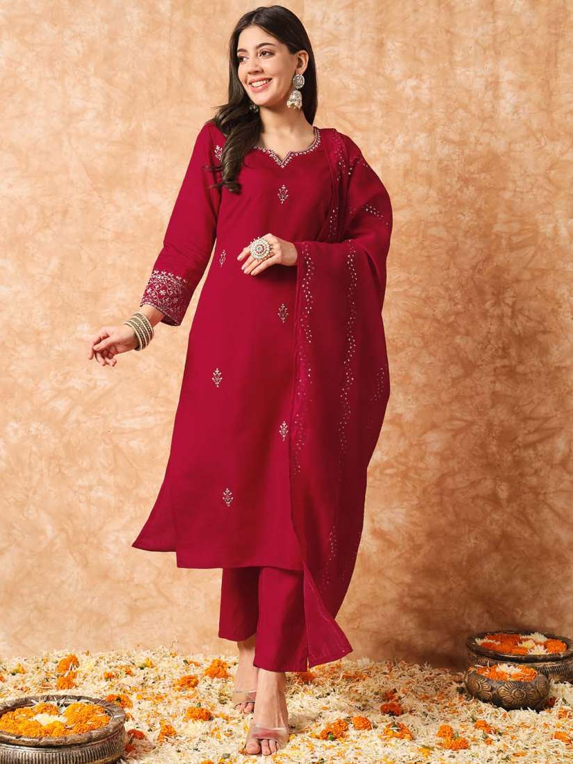Buy KALINI Ethnic Motifs Embroidered Kurta Trousers With Dupatta Kurta Sets for Women 26855968 Myntra
