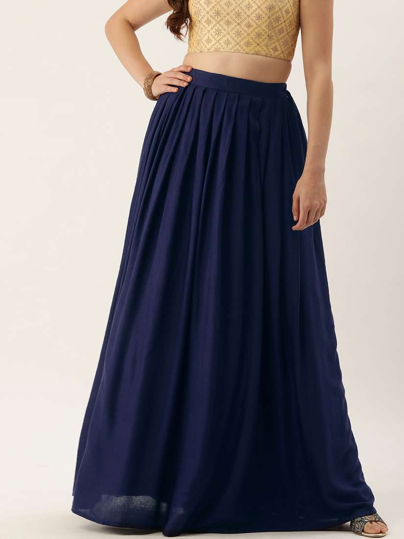Flared Skirt Mid Length Pleated Skirts Queen Size Mid Length