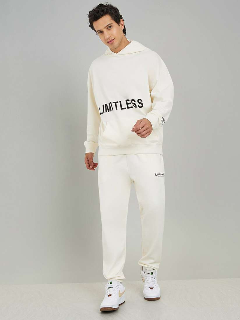 Buy Styli Cream Coloured Pure Cotton Hooded Sweatshirt With Jogger -  Co-Ords for Men 26871112 | Myntra