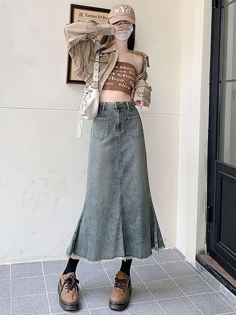 Long denim skirt myntra shop