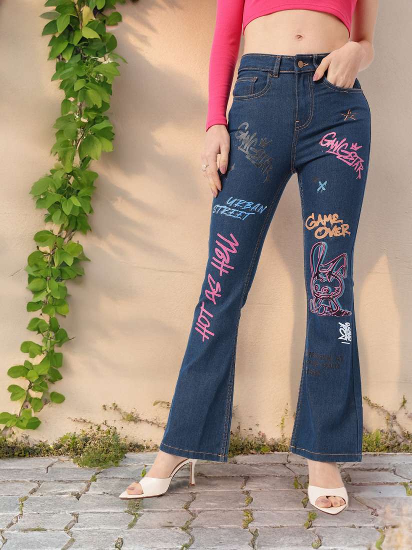 Buy DressBerry Women Urban Gangstar Printed Bootcut Fit Jeans Jeans for Women 26873712 Myntra