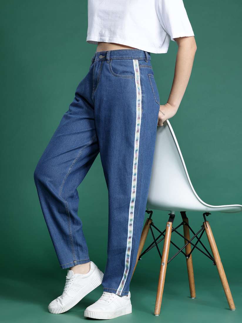 Buy DressBerry Women High Rise Slouchy Fit Stretchable Jeans with Side Stripes Jeans for Women 26873714 Myntra