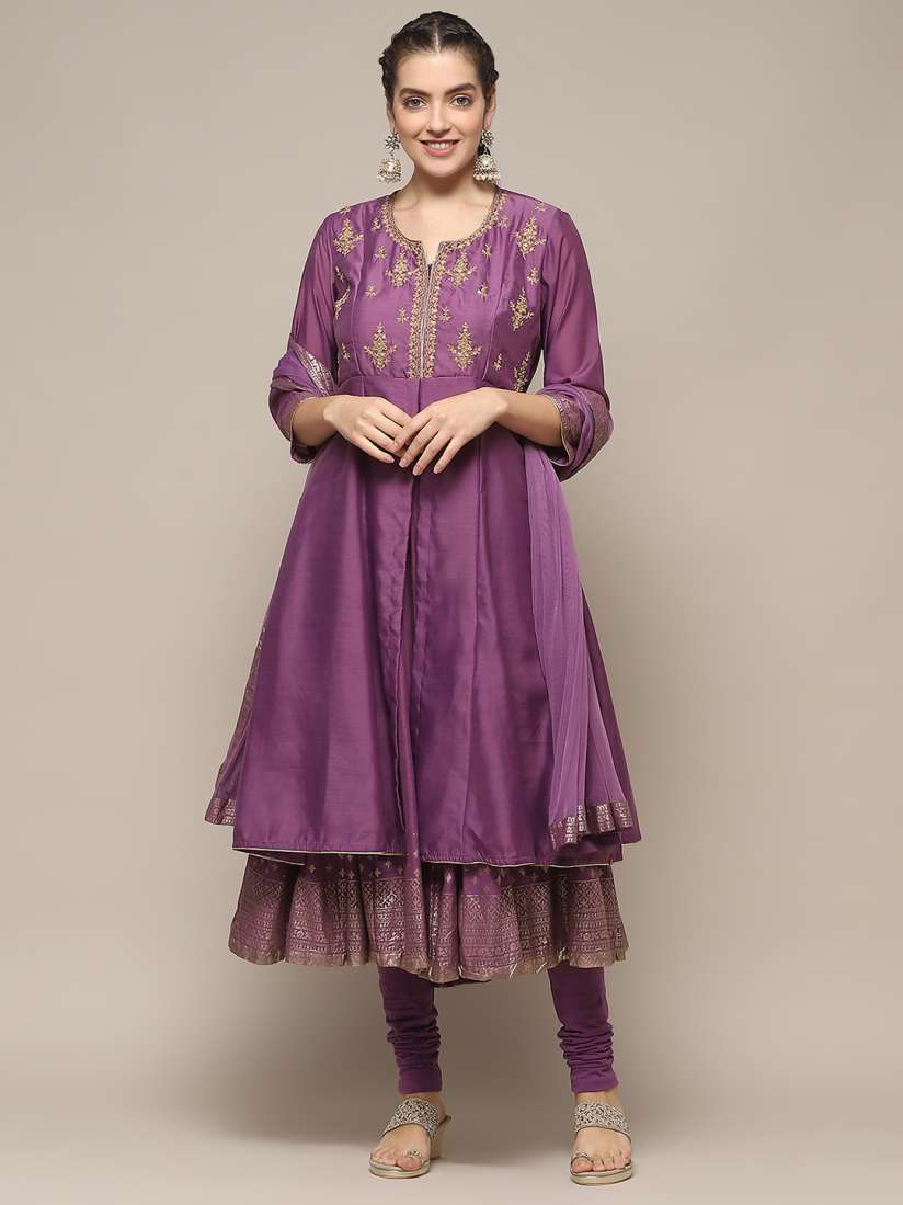 Buy Biba Ethnic Motifs Embroidered Zardozi Empire Anarkali Kurta with Churidar Dupatta Kurta Sets for Women 26878978 Myntra