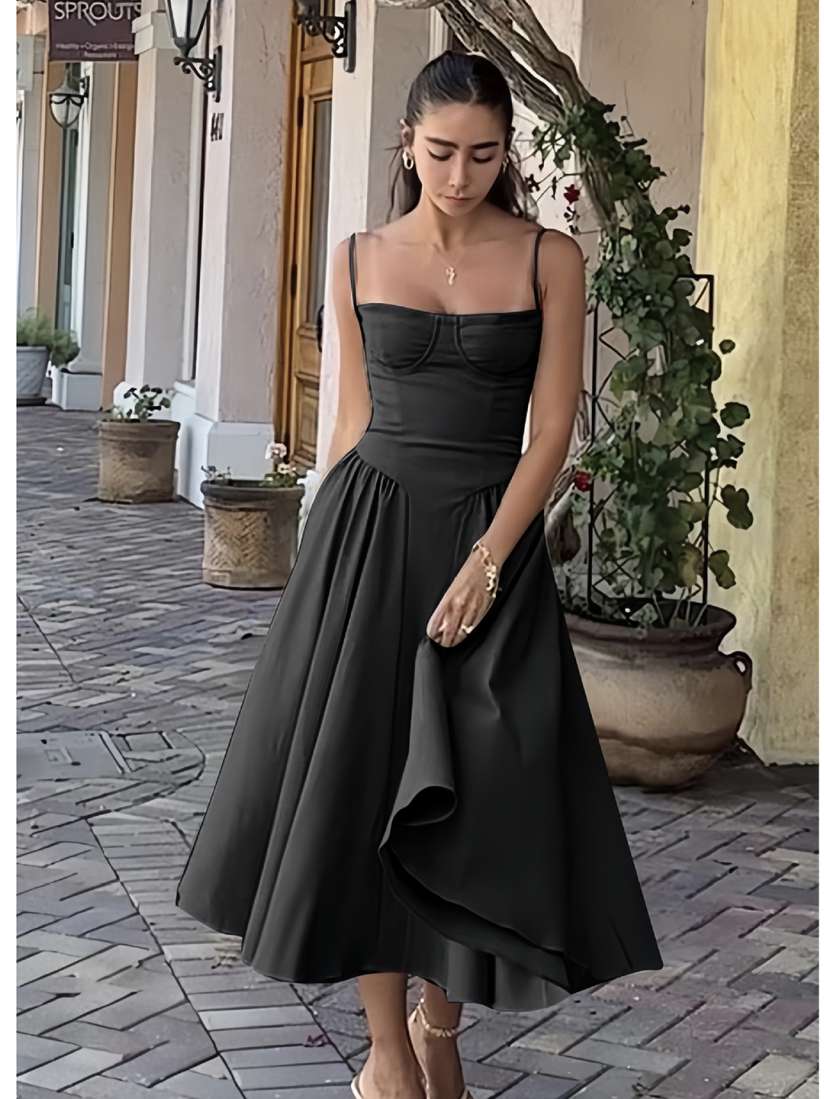 Fit and flare black midi dress shop