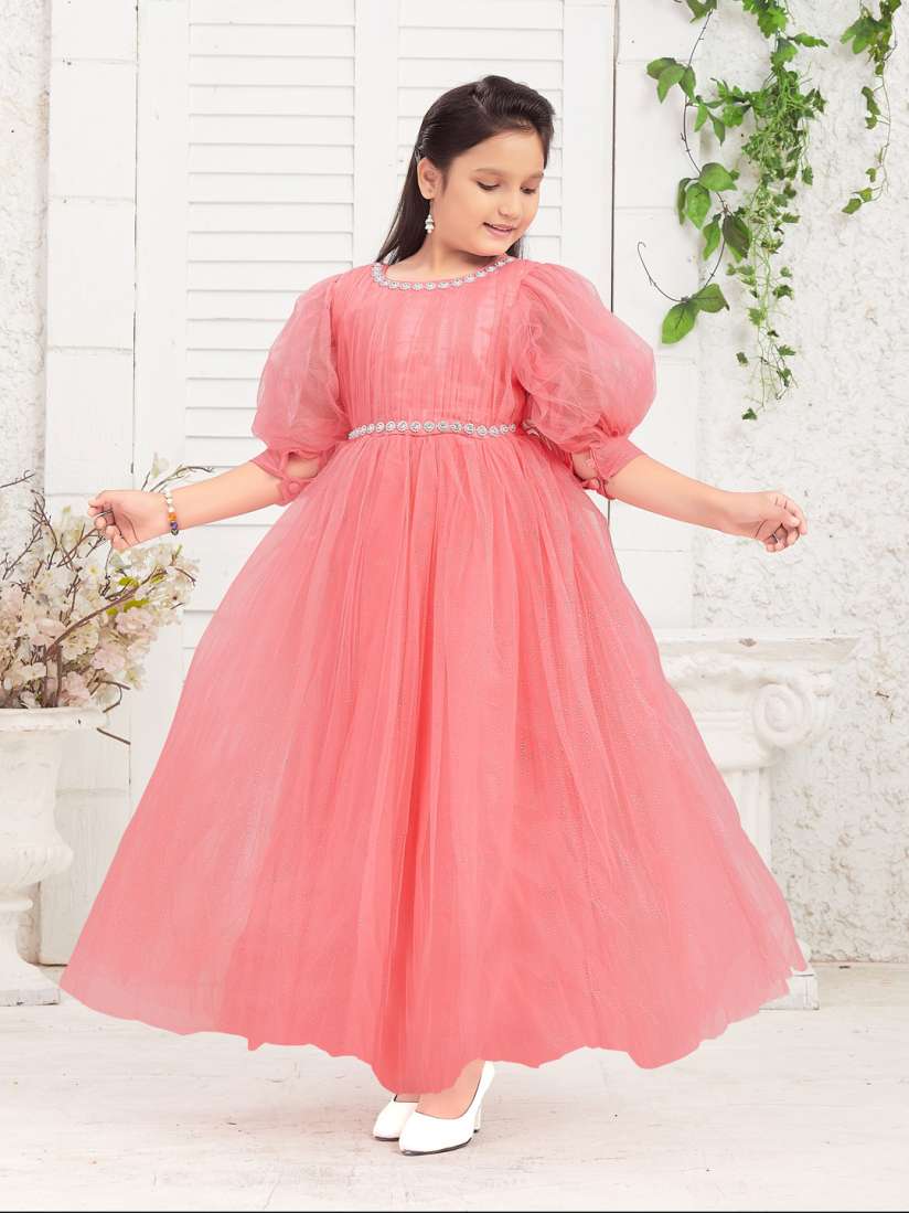 Buy Aarika Gilrs Round Neck Puff Sleeve Flared Net Maxi Party Dress Dresses for Girls 26880588 Myntra