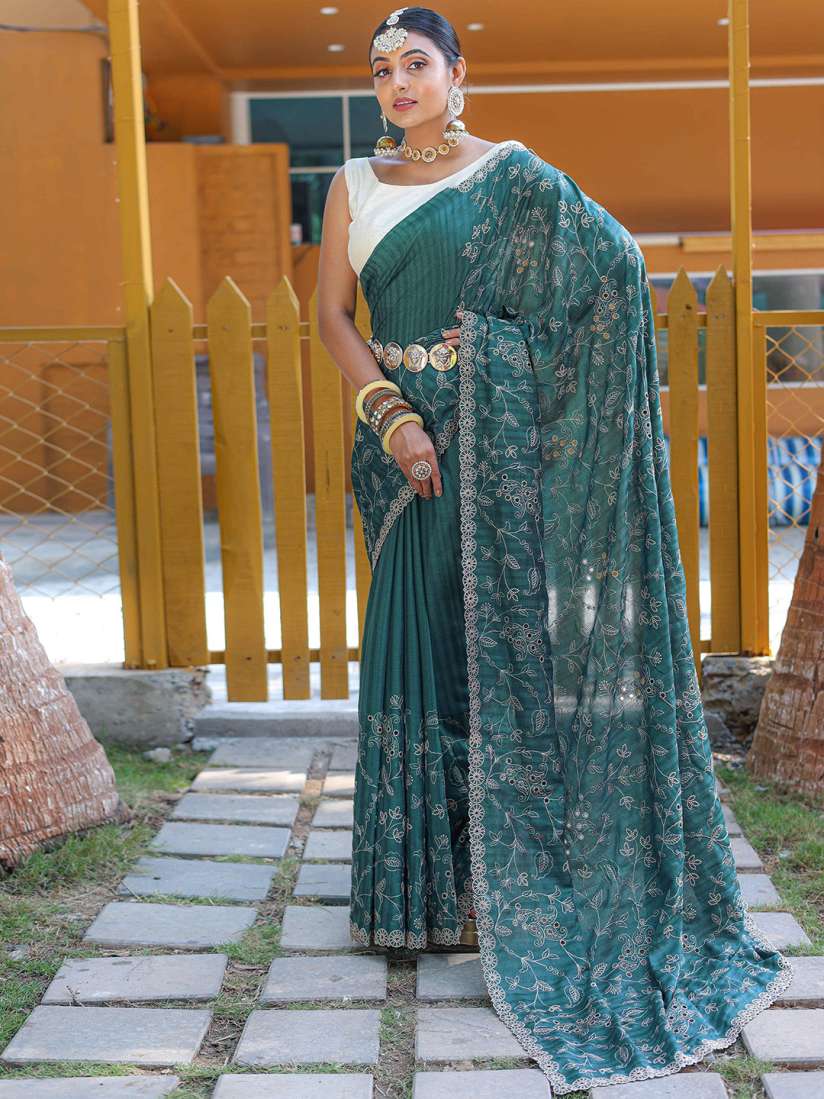 Buy Munir Green Off White Embellished Sequinned Soft Silk Saree Sarees for Women 26884244 Myntra