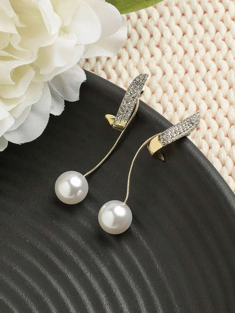 Buy DressBerry Silver Plated Pearl Beaded Contemporary Drop Earrings Earrings for Women 26886368 Myntra