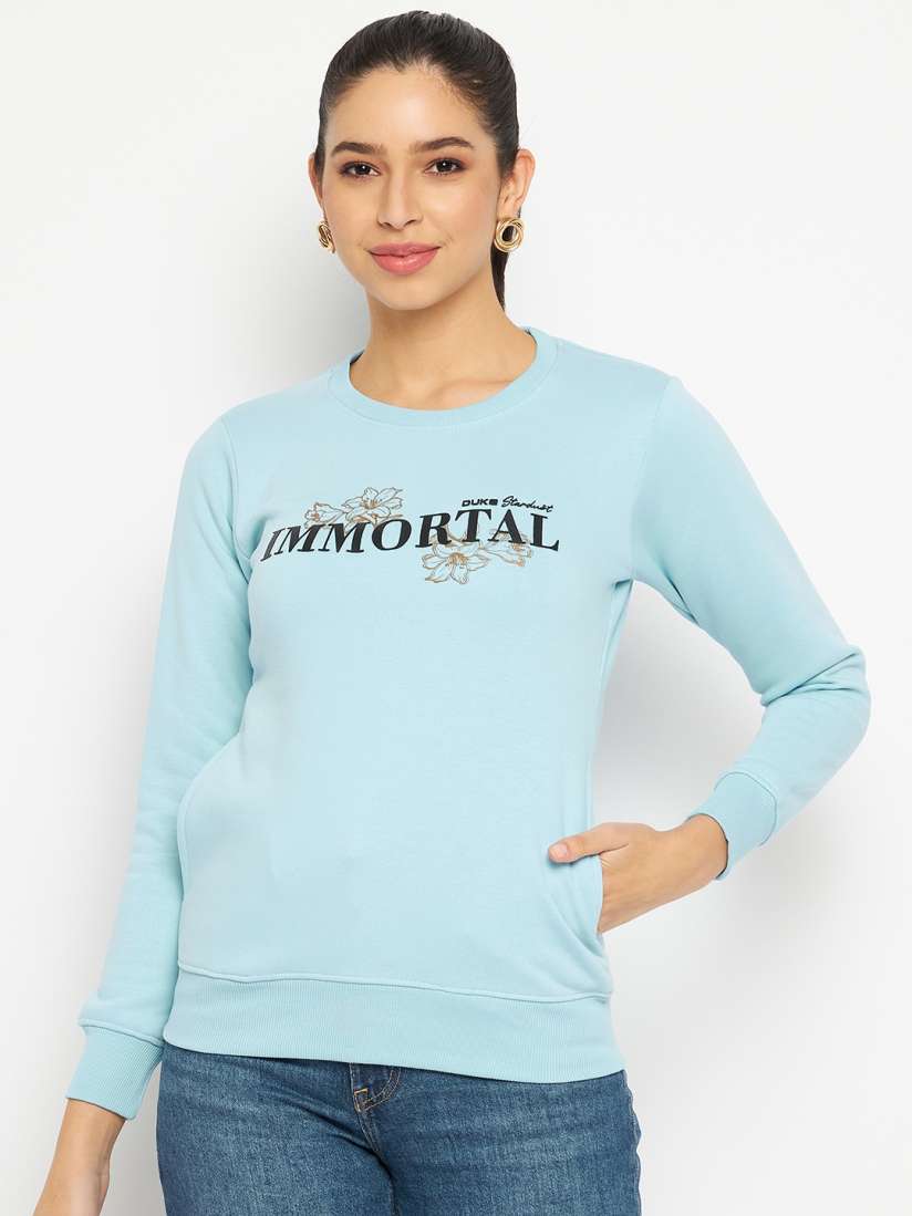 Buy Duke Typography Printed Cotton Sweatshirt Sweatshirts for Women 26886898 Myntra
