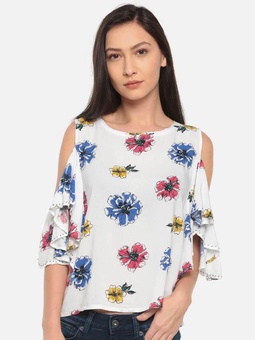 Buy Pepe Jeans Women White Blue Floral Print Top Tops for Women 2689448 Myntra