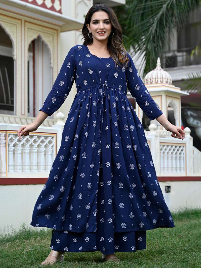 Buy Chandbaali Floral Printed Anarkali Kurta With Front Tie Up Shrug Kurtas for Women 26894582 Myntra