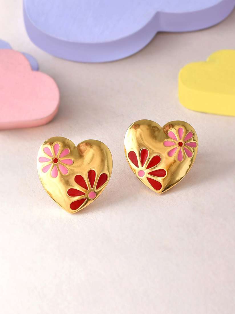 Buy Voylla Gold Plated Heart Shaped Studs Earrings for Women 26895188 Myntra