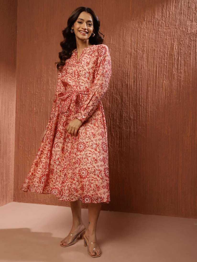 Buy Fabindia Ethnic Motifs Print Fit Flare Cotton Midi Dress Dresses for Women 26895218 Myntra