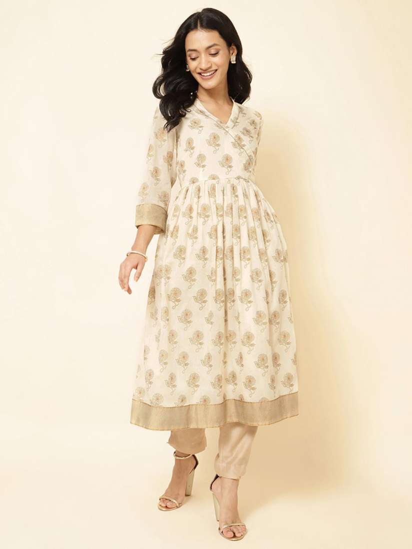 Buy Fabindia Floral Printed Cotton Angrakha Kurta Kurtas for Women 26895666 Myntra