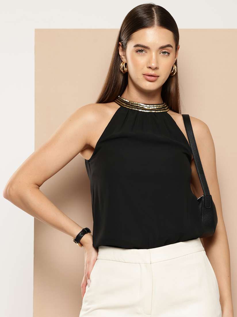 Jewel neck top deals