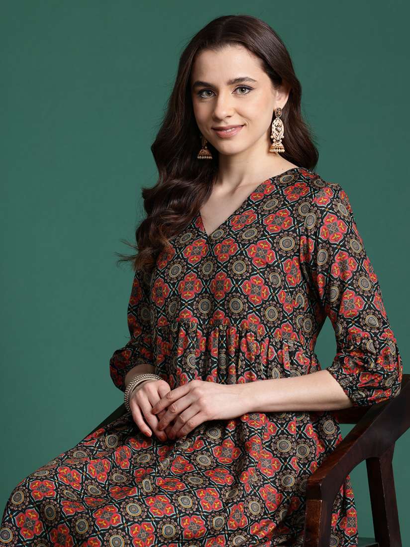 Buy Sangria Printed Fit Flare Ethnic Dress Ethnic Dresses for Women 26902940 Myntra