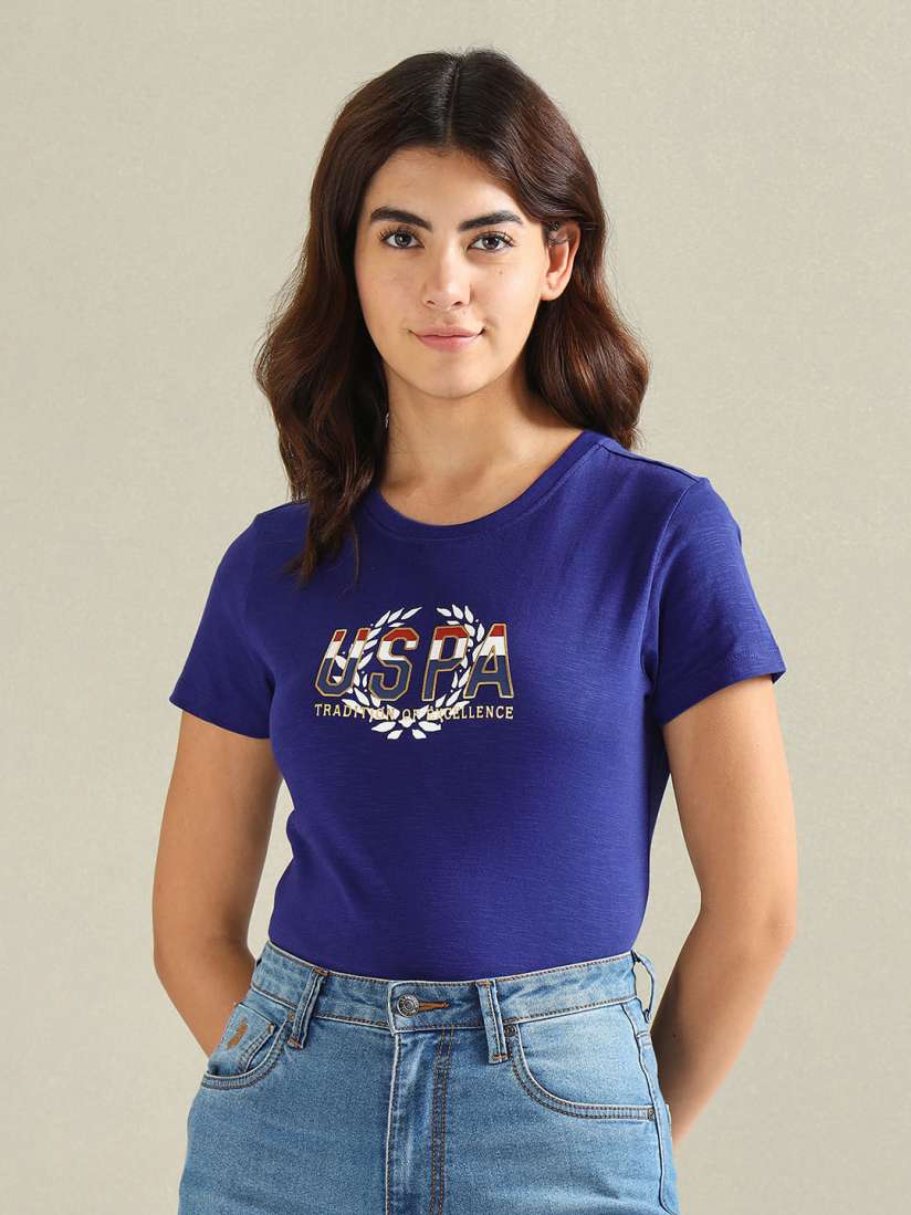 Buy U.S. Polo Assn. Women Typography Printed Pure Cotton T shirt Tshirts for Women 26905064 Myntra